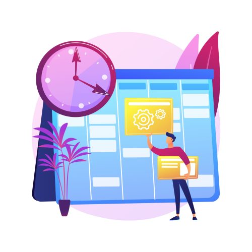 Set up daily schedule abstract concept vector illustration. Quarantine daily routine, schedule your day staying home, self-organization during pandemic, set up study calendar abstract metaphor.
